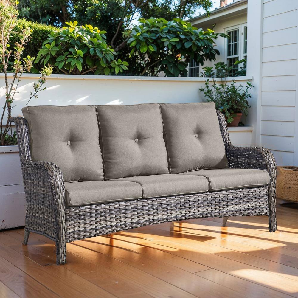 Pocassy 3 Seat Wicker Outdoor Patio Sofa Couch with Deep Seating and