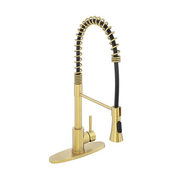 Boyel Living 2-Spray Patterns Single Handle Pull Down Sprayer Kitchen Faucet with Deck Plate and Water Supply Hoses in Brushed Gold
