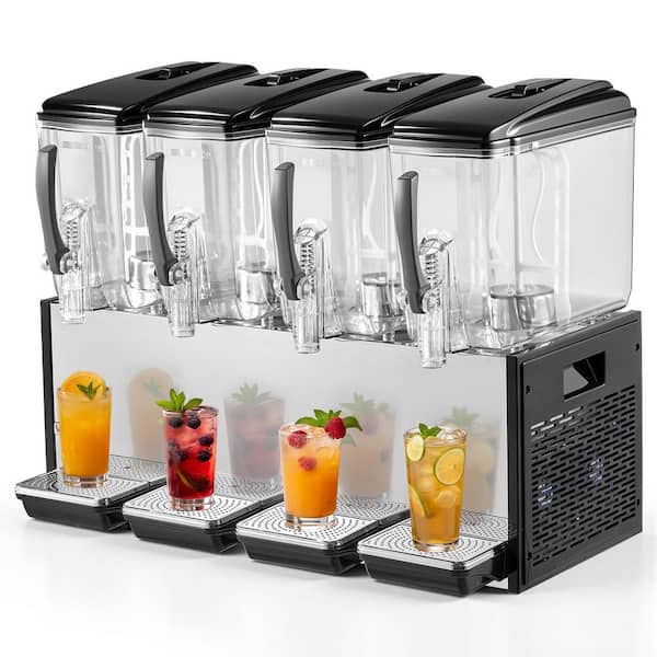Commercial Beverage Dispenser 4 Tanks 12 L / 12.7 QT. Per Tank, Stainless Steel, with 45℉ to 54℉ Cooling Temperature