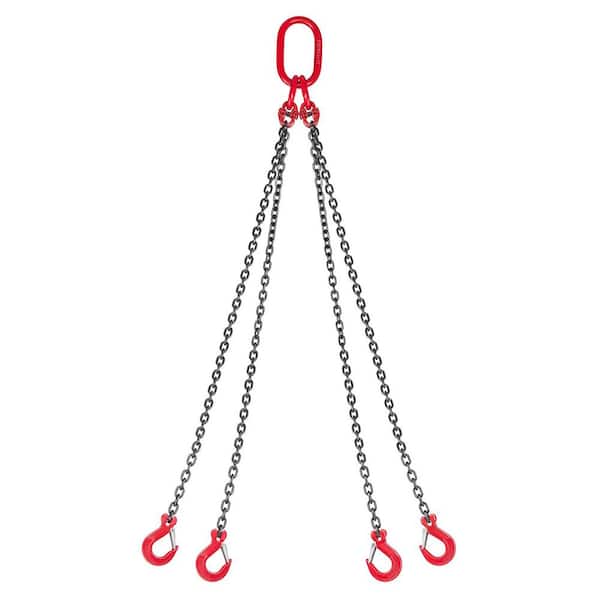 Chain Sling, 1/4 in. x 5 ft. Lifting Chains with 4 Leg Grab Hooks, G80 Alloy Steel Lifting Sling, 6600 lbs. Capacity