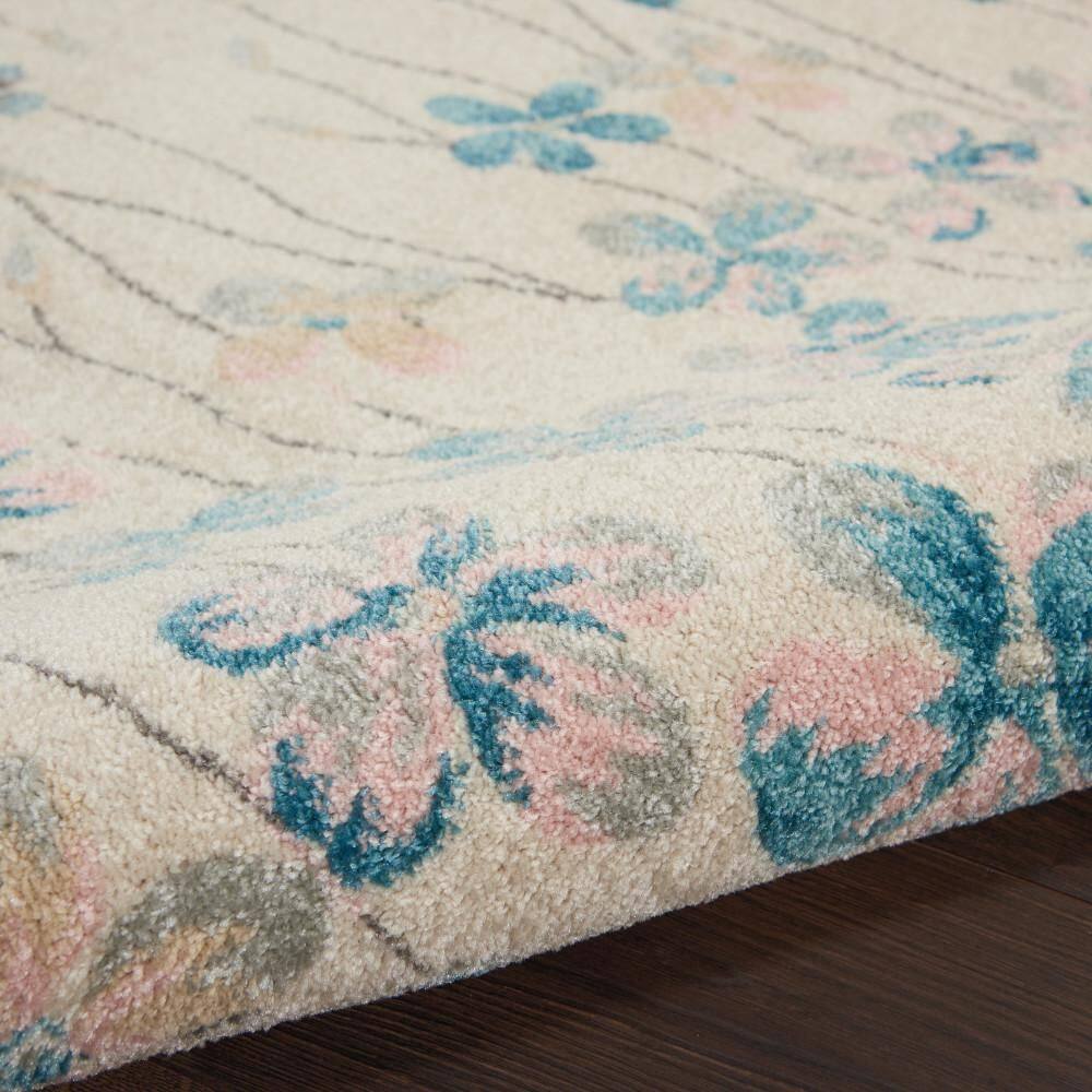 Ivory Floral Bliss Synthetic 5'3" x 7'3" Round Area Rug