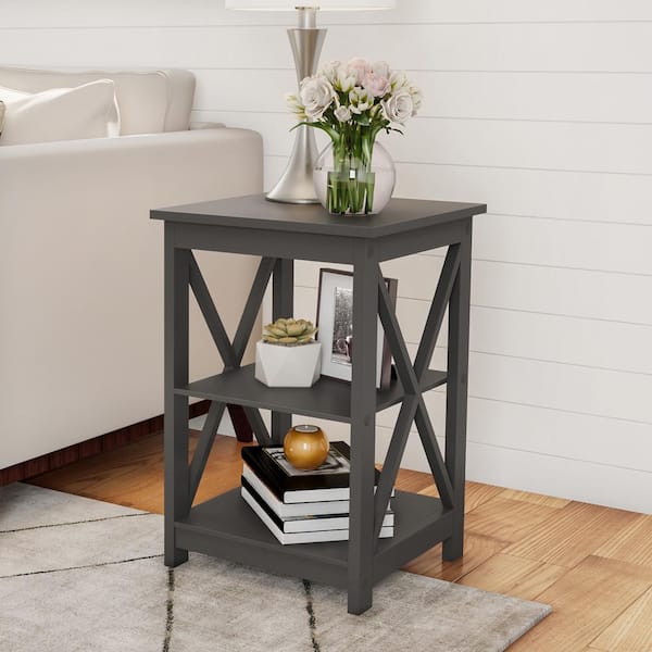 Lavish Home 15.5 in. Gray X-Leg Wood End Table