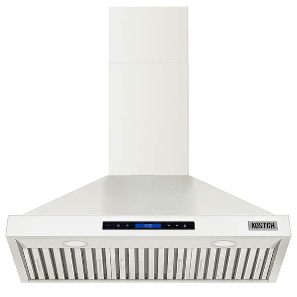 36 in. Wall Mount Range Hood, 600 CFM Convertible in White with LED Lights and Touch Control