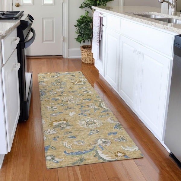 Mayfield Premium Machine Washable Abstract AMF1006 Wheat 2 ft. 3 in. x 7 ft. 6 in. Runner Rug