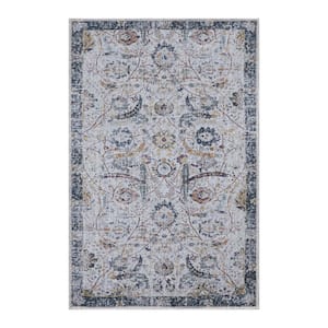 Non Shedding Washable Wrinkle-free Flatweave Floral 2x3 Indoor Area Rug/Entryway Mat 2 ft. x 3 ft., Gray/Blue