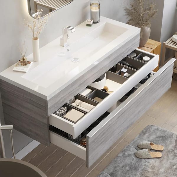 Trough 42 in. W x 16 in. D x 15 in. H Single Sink Wall Bathroom Vanity in Soho with Cultured Marble Top in White