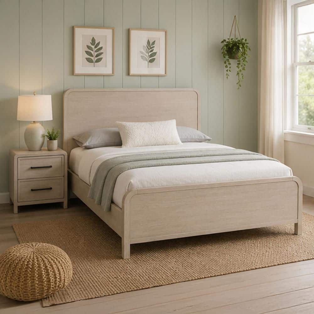 2-Piece Natural Oak Beige Brown Wood Queen Bedroom Set with Nightstand price history on PriceWatchPro