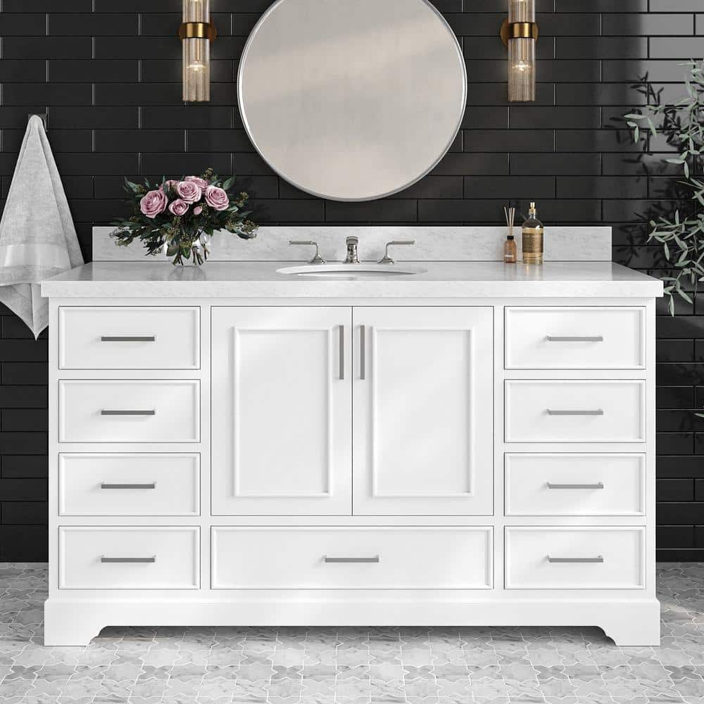 Stafford 60 in. Single Sink Freestanding Bathroom Vanity in White with Carrara White Marble Top price history on PriceWatchPro