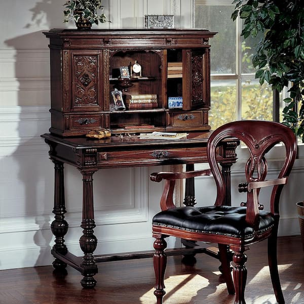 Design Toscano Chateau Anjou 39 in. Rectangular Mahogany Brown 3-Drawer Writing Desk