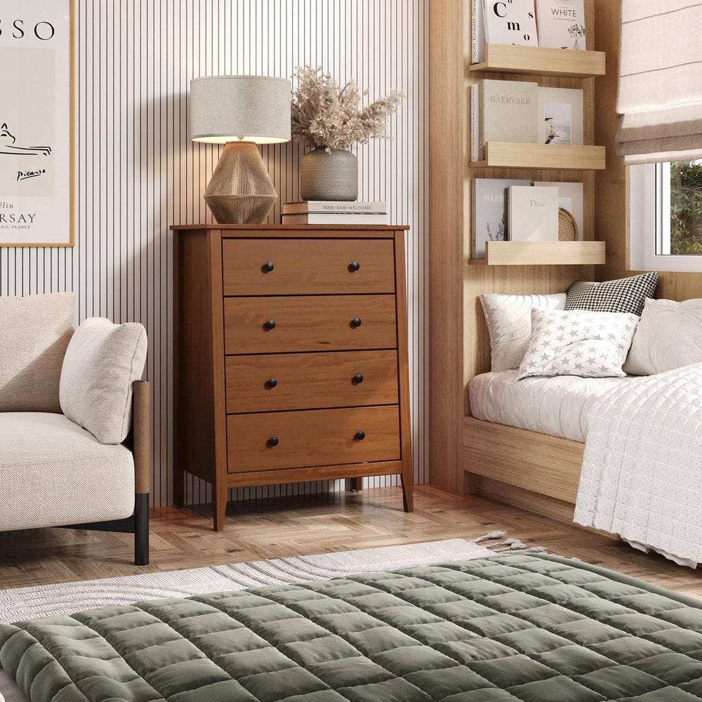 mixed material 4 drawer dresser medium brown room essentials Jela Solid Wood 4 Drawer Dresser