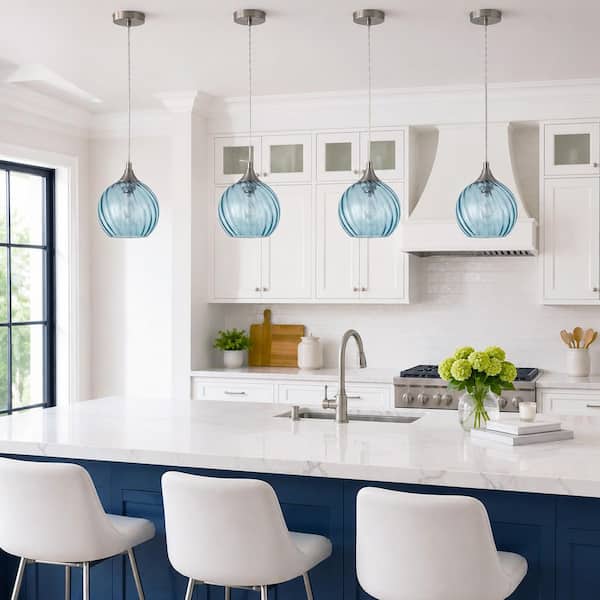 Jasslynn 1 Light Modern Blue Pendant Light for Kitchen Island Over Sink Globe Glass Shade Hanging Light for Dinning Room