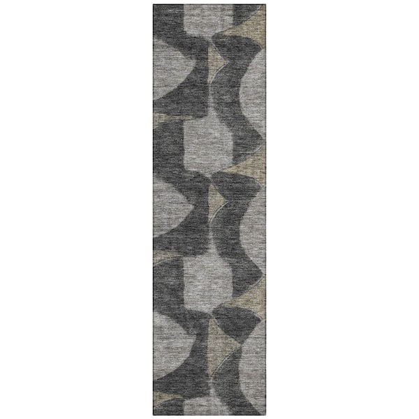 Chantille Machine Washable Indoor/Outdoor Abstract ACN3060 Black 2 ft. x 7 ft. Runner Rug