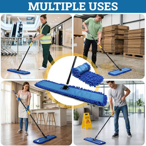 Combo of 24 in. Microfiber Dust Mop Heads (2-Piece) with Frame and 61 in. Extendable Clip-On Handle, Cleaning Kit