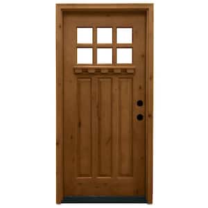 36 in. x 80 in. Craftsman 6 Lite Stained Knotty Alder Wood Prehung Front Door