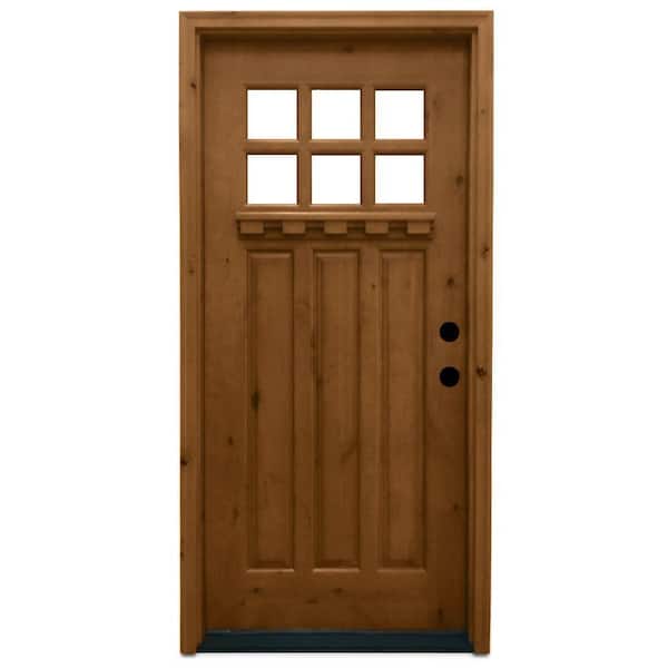 Steves & Sons 36 in. x 80 in. Craftsman 6 Lite Stained Knotty Alder Wood Prehung Front Door