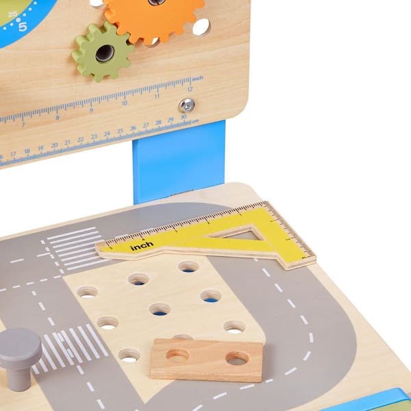 SKYSHALO Kids Workbench, Toddler Toy Workbench with Realistic Tools, 62 pcs, Wooden Tool Bench for Kids 3 Years and Up