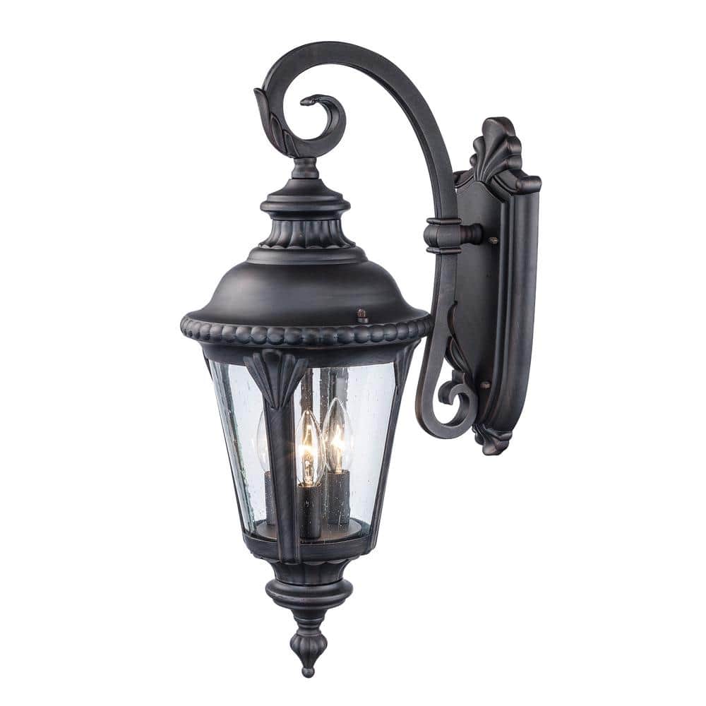 Rust Brown Seeded Glass Outdoor Wall Lantern Sconce