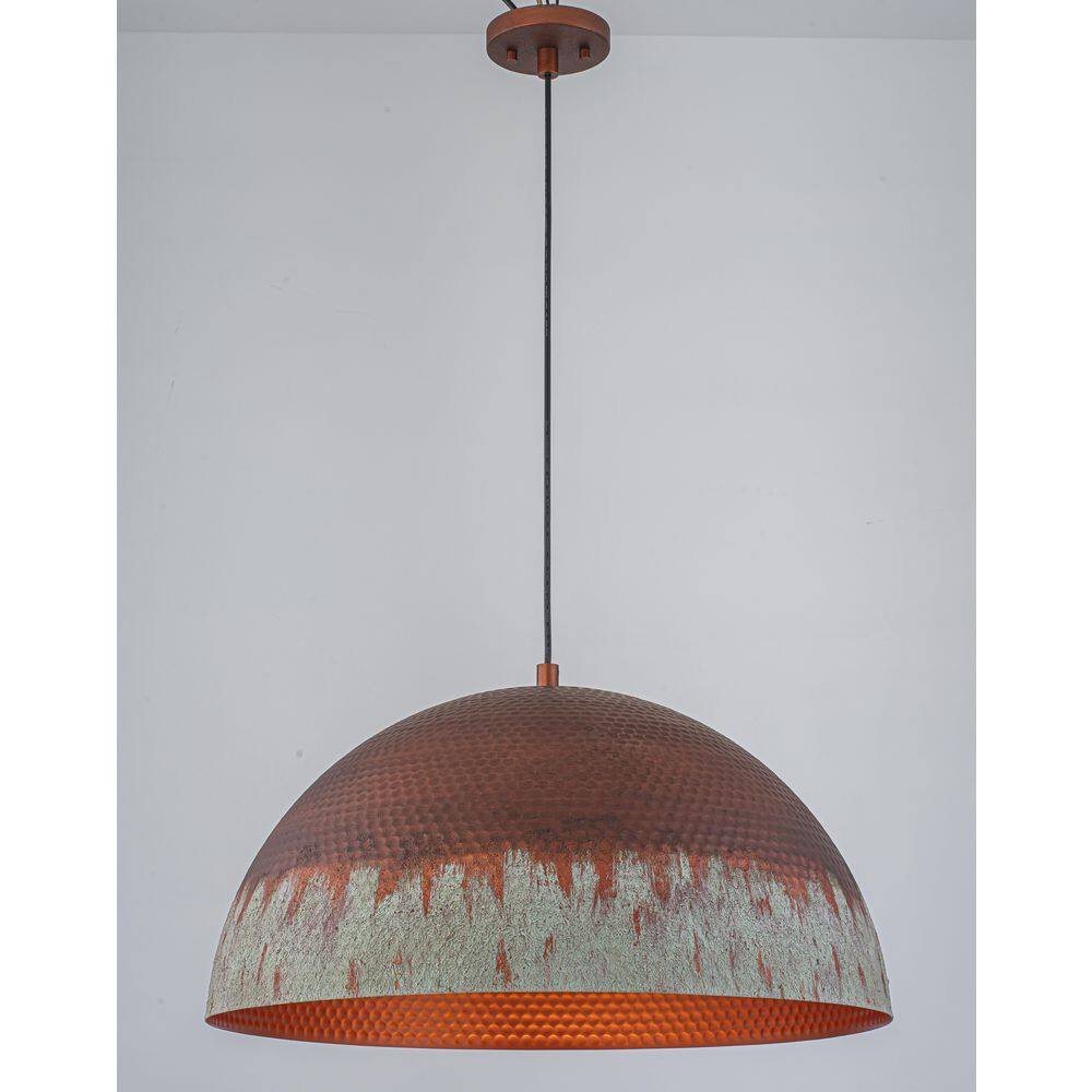 24 in. 1-Light Red Copper & Patina Green Pendant Light with Hammered Dome Metal Shade for Kitchen Island, Dining Room price history on PriceWatchPro