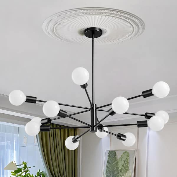 KAISITE Modern Sputnik Chandelier 12-Light Black Chandeliers Mid Century Ceiling Light Fixture with no bulbs included