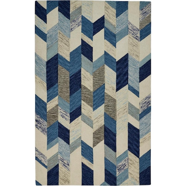 Weave & Wander Binada Blue/Ivory 4 ft. x 6 ft. Geometric Area Rug