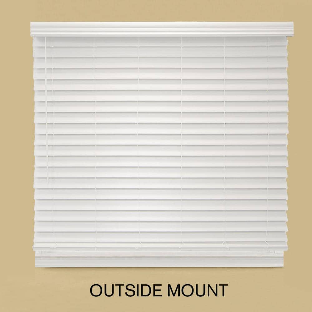 White Cordless Premium Faux Wood blinds with 2.5 in. Slats - 35 in. W x 48 in. L (Actual Size 34.5 in. W x 48 in. L)
