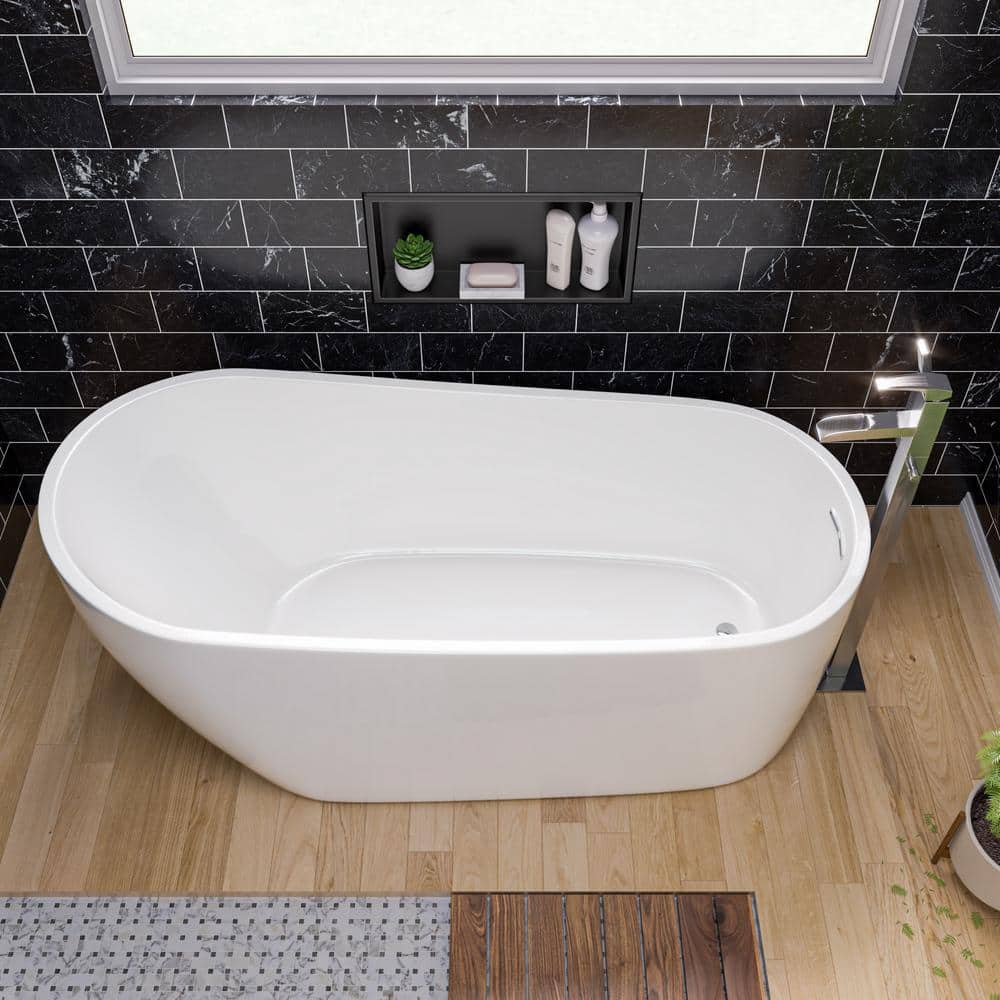 68'' White Freestanding Acrylic Soaking Bathtub