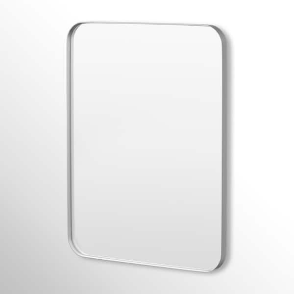 28 in. W x 36 in. H Rectangular Framed Tempered Glass Wall-Mounted Bathroom Vanity Mirror in Silver