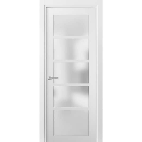 4002 28 in. x 84 in. Single Panel No Bore Frosted Glass White Finished Pine Wood Interior Door Slab