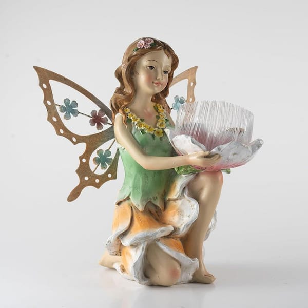 Fairy Garden Solar Outdoor Statues, Resin Ornaments for Patio Yard Lawn, Size6. 5 x 5.12 x 9.45 inches