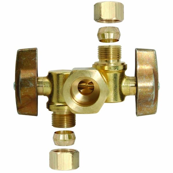 Dramm Heavy Duty Brass Twin Shut Off Valve with Full Water Flow, Two Way  Connector, Quarter Turn Off Position, Corrosion Resistant Seals, Brass