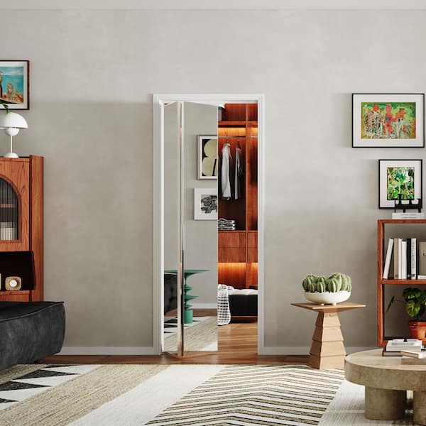 24 in. x 80 in. Full Lite Mirrored Glass, Silver, Hollow Core, MDF, Aluminum Frame, Bi-fold Door with All Hardware