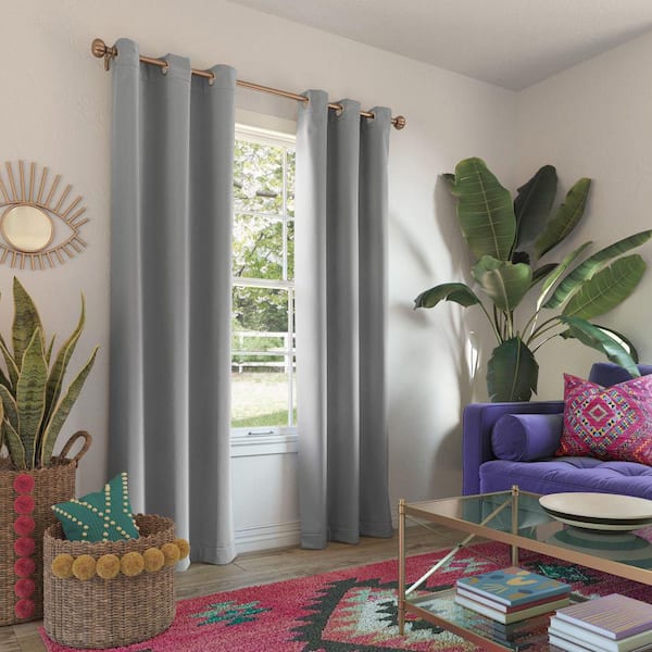 Riley Kids Bedroom Silver Gray Polyester 40 in. W x 84 in. L Grommet Blackout Curtain (Single Panel)