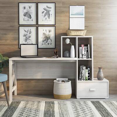 Furniture of America Reed 70.5 in. W Rectangle White Oak MDF 1-Drawer Computer Desk with Bookshelves