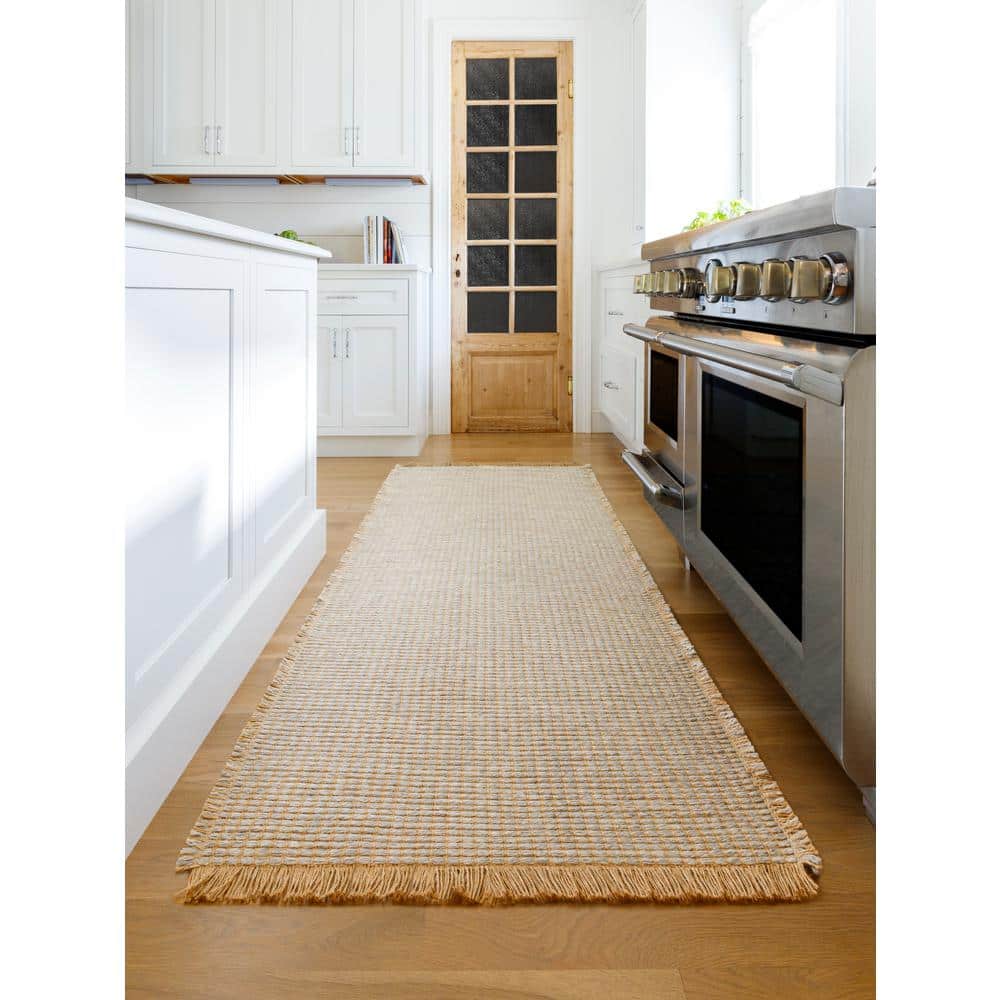 Gray and Natural Jute and Polypropylene Runner Rug, 2'7" x 7'3"