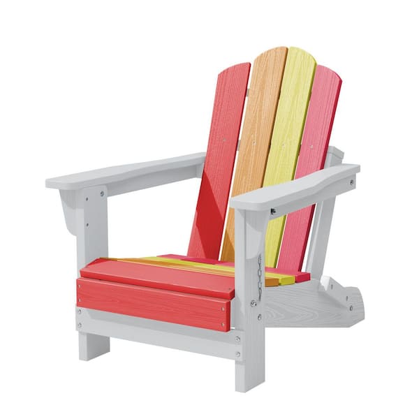 Children HDPE Folding All-Weather Adirondack Chair with Ergonomic and Safe Design, Red/Orange/Yellow/Pink