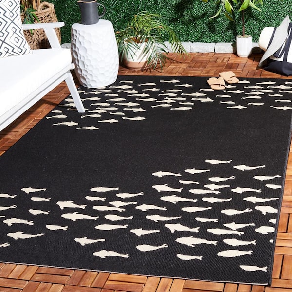 Courtyard Black/Beige 7 ft. x 10 ft. Aquatic Indoor/Outdoor Area Rug