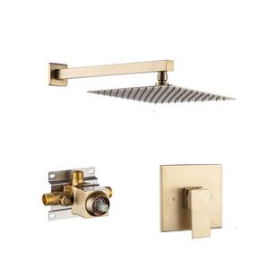 10 in. Shower Head Single-Handle 1-Spray Square High Pressure Shower Faucet in Brushed Gold (Valve Included)