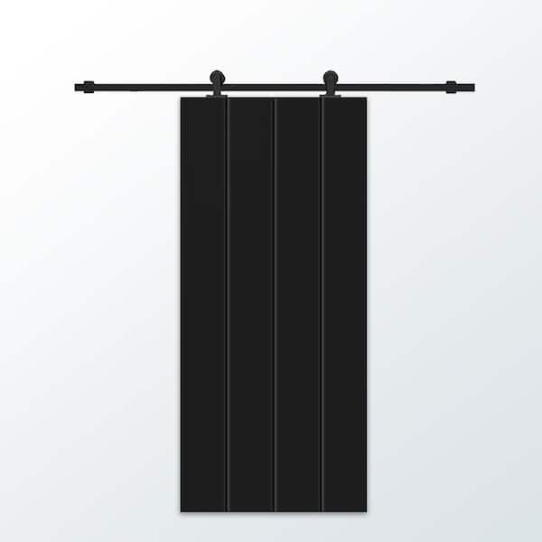 CALHOME 24 in. x 84 in. Black Painted Composite MDF Paneled Interior Sliding Barn Door with Hardware Kit