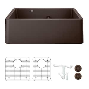 Ikon 33 in. Farmhouse/Apron-Front Double Bowl Cafe Granite Composite Kitchen Sink Kit with Accessories