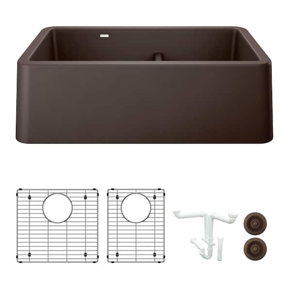 Blanco Ikon 33 in. Farmhouse/Apron-Front Double Bowl Cafe Granite Composite Kitchen Sink Kit with Accessories