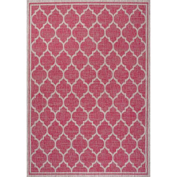 Trebol Moroccan Trellis Textured Weave Fuchsia/Light Gray 3 ft. x 5 ft. Indoor/Outdoor Area Rug
