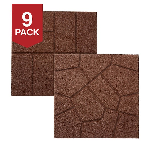 16 in. x 16 in. x 3/4 in. Brown Dual-Sided Rubber Paver (9-Pack)