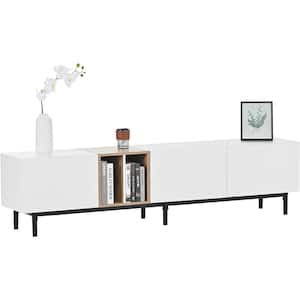 76.8 in. W x 15 in. D x 18.9 in. H White Linen Cabinet with TV Stand for 80 in. and 3 Storage Cabinet Console Table
