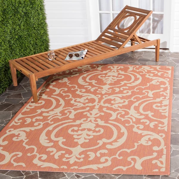 Courtyard Terracotta/Natural 8 ft. x 8 ft. Square Border Indoor/Outdoor Patio  Area Rug