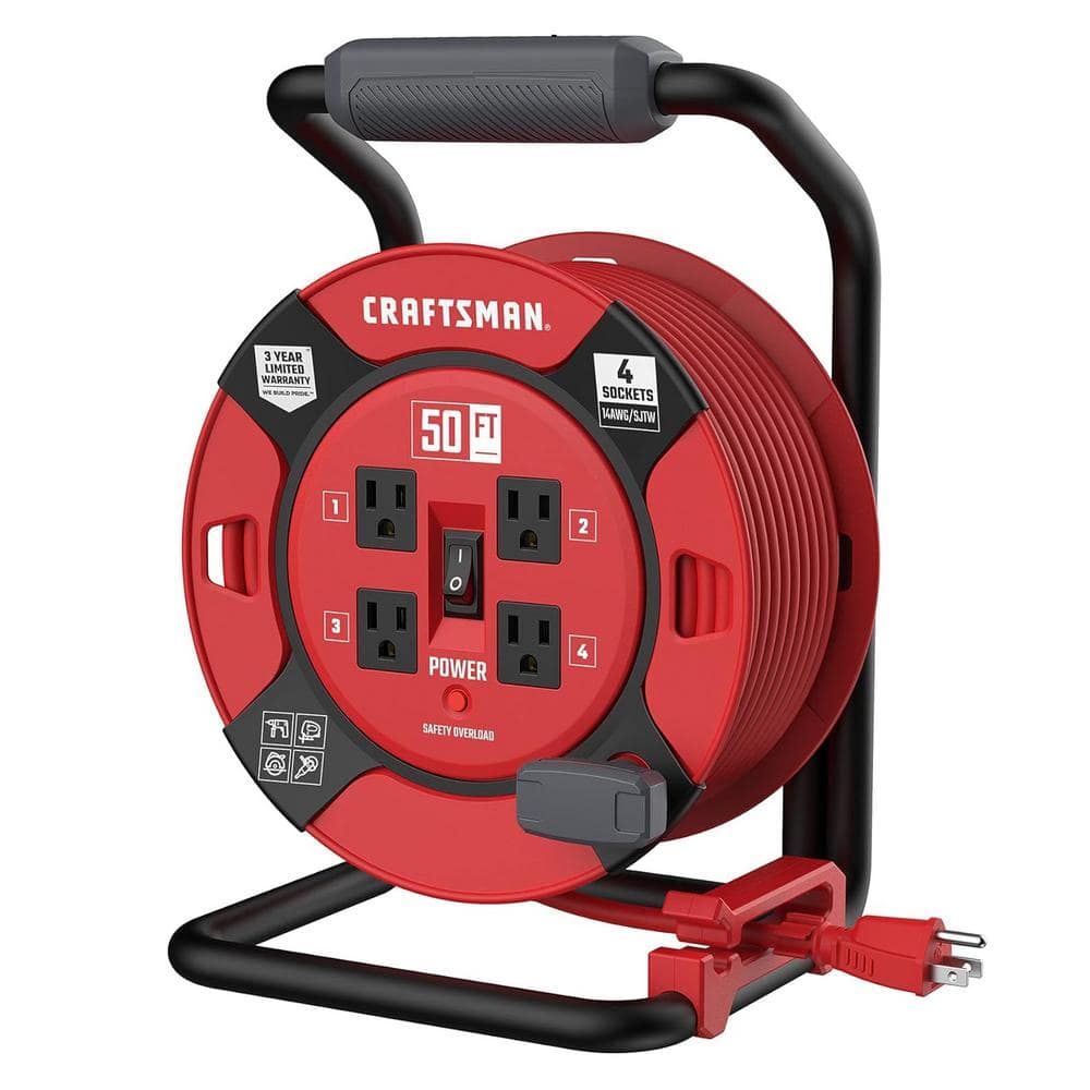 50 ft. 14/4 13 Amp Retractable Extension Cord Reel with 4-Outlets, Heavy Duty SJTW Cable price history on PriceWatchPro