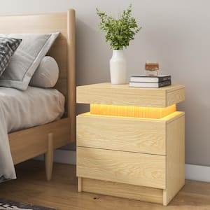 LED 2-Drawer Wood Grain Nightstand End Table 20.5 in. H x 17.7 in. W x 13.8 in. D