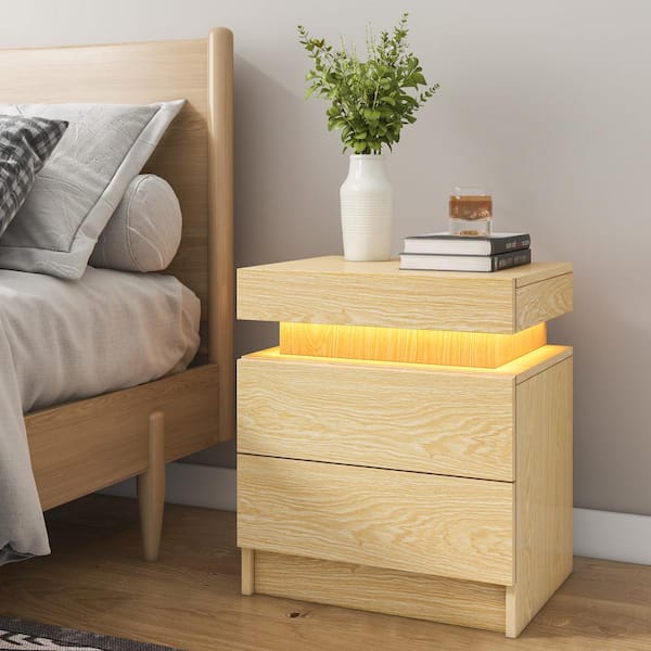 Hommpa LED 2-Drawer Wood Grain Nightstand End Table 20.5 in. H x 17.7 in. W x 13.8 in. D