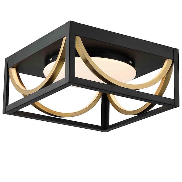 Pia Ricco 11.8 in. Matte Black and Brass Integrated LED Fixtures Ceiling Flush Mount Light Fixture