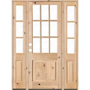 70 in. x 96 in. Craftsman Knotty Alder 9-Lite Unfinished Right-Hand Inswing Prehung Front Door with Double Sidelites