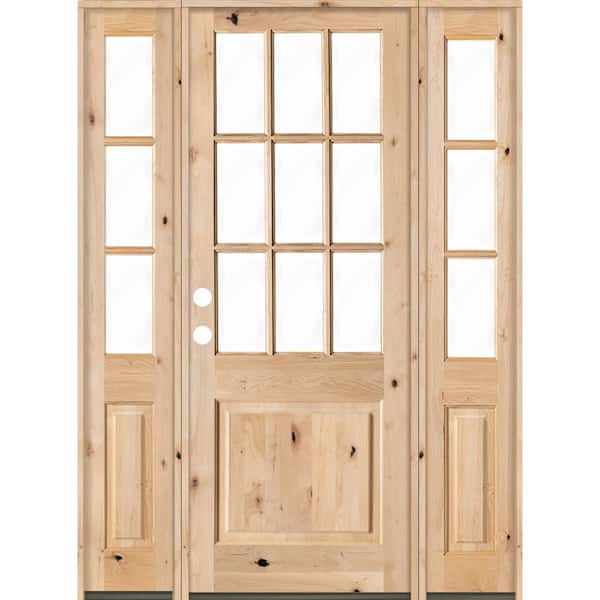 Krosswood Doors 70 in. x 96 in. Craftsman Knotty Alder 9-Lite Unfinished Right-Hand Inswing Prehung Front Door with Double Sidelites